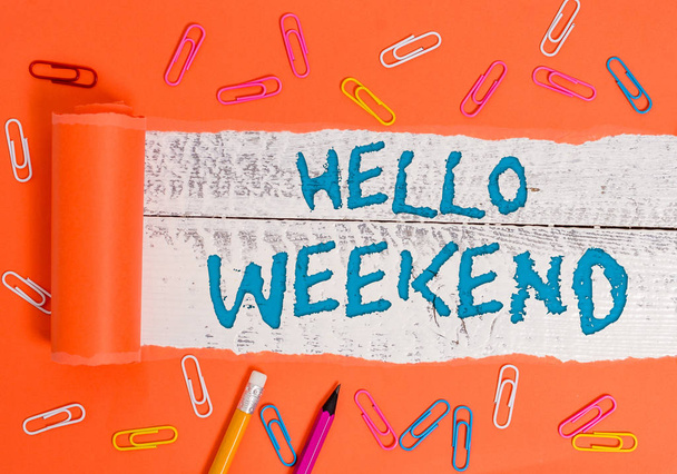 Conceptual hand writing showing Hello Weekend. Business photo text Getaway Adventure Friday Positivity Relaxation Invitation. - Fotografie, Obrázek