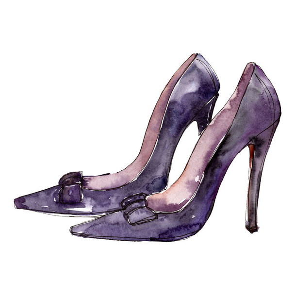High heels shoes sketch glamour illustration in a watercolor style isolated element. Watercolour background set. - Fotografie, Obrázek