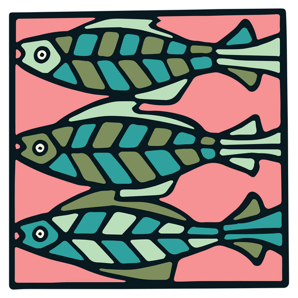 Bonito três clipart telha de peixe de salmão. Ilustração decorativa colorida do vetor da vida marinha
  - Vetor, Imagem