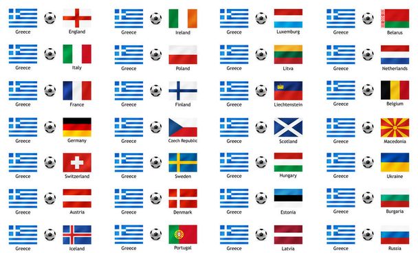Vector Set of banners with flags to illustrate the sporting rivalry between Greece and European countries. - Vector, Image