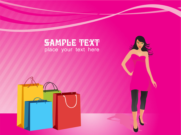 Pretty woman and shopping bag - Vector, afbeelding