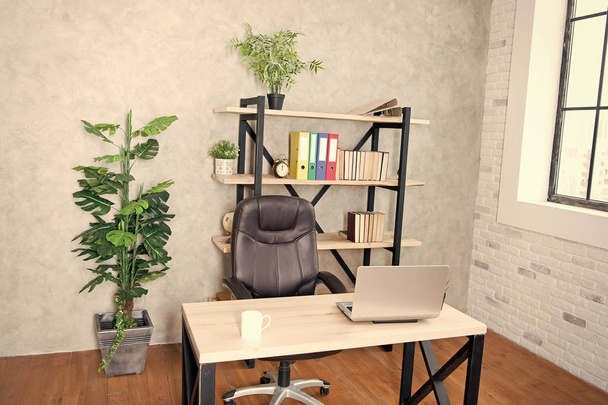 boss office. Interior of empty modern office. Business and workplace. Clean interior of a corporate company. CEO office interior. Loft style office. Furnished with stylish furniture. Loft workplace - Photo, Image