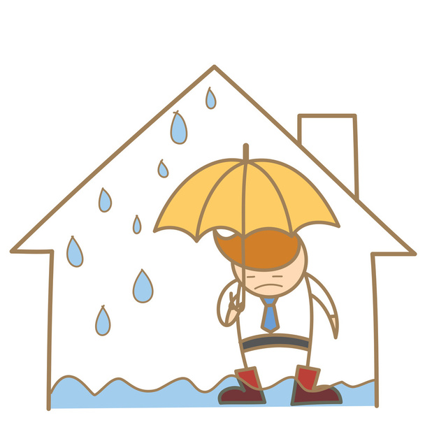 Man in the leak roof house - Vector, Image