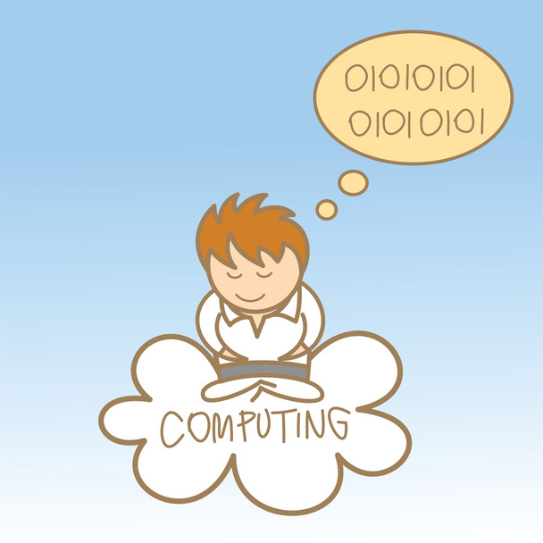 Mann sitzt auf Cloud Computing - Vektor, Bild