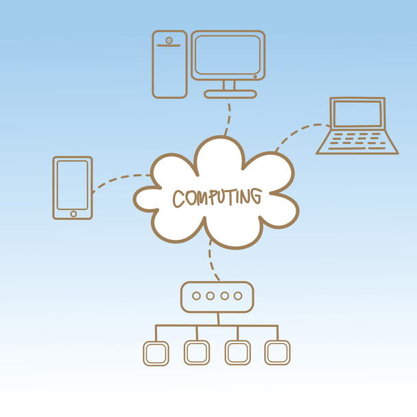 Cartoon drawing of cloud computing - Vector, Image