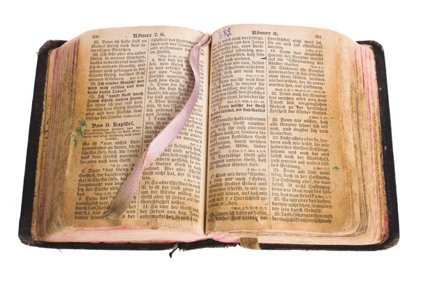Vanha antiikki vuosikerta avoin Raamattu eristetty
 - Valokuva, kuva