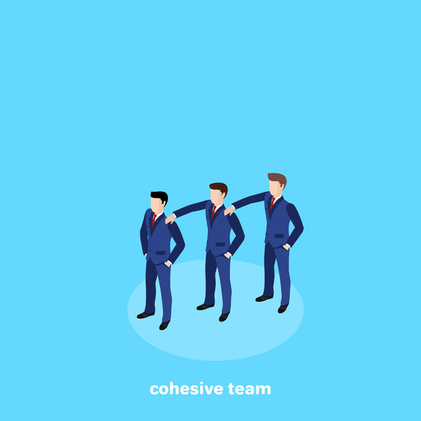 men in business suits are put their hands on each other's shoulders, isometric imaging - Vector, Image
