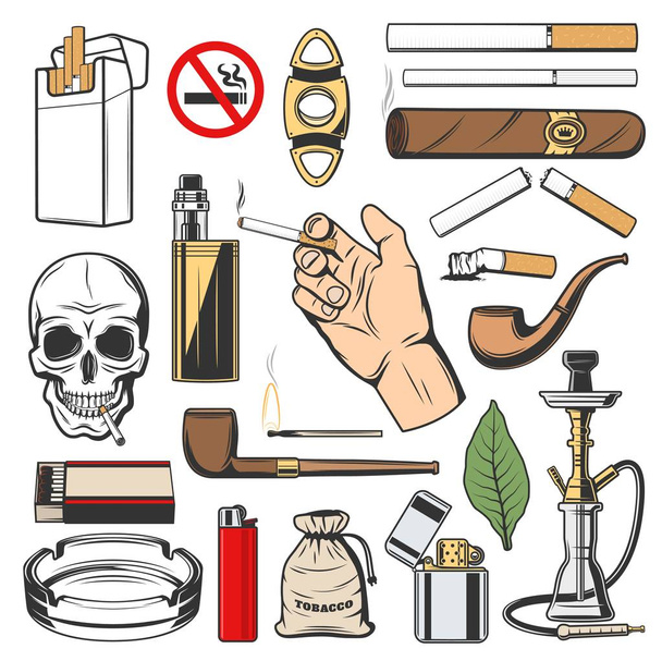 Табачные иконы, курение сигарет и vapes
 - Вектор,изображение