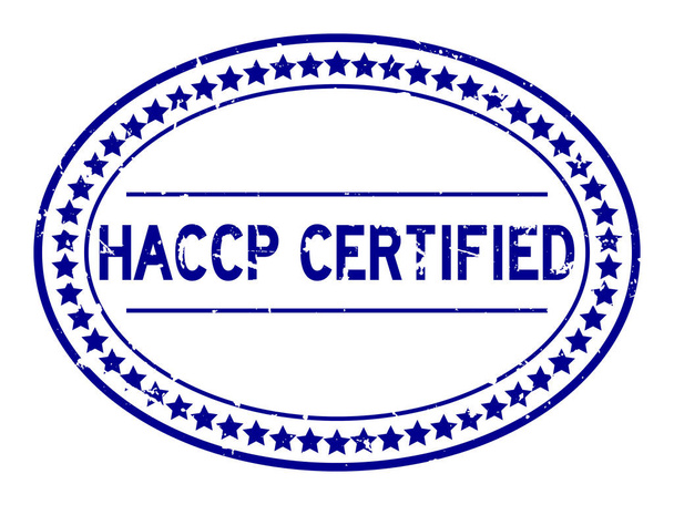Grunge kék HACCP (veszélyelemzés és kritikus ellenőrzési pontok) szó ovális gumi pecsét bélyegző fehér alapon - Vektor, kép
