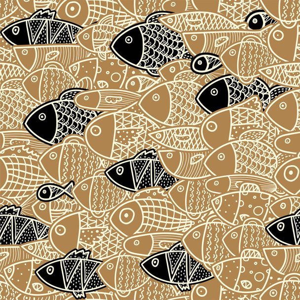 かわいい魚とシームレスなパターン。海の背景。シームレスなパターンは、壁紙、パターン塗りつぶし、ウェブページの背景、表面のテクスチャに使用することができます. - ベクター画像