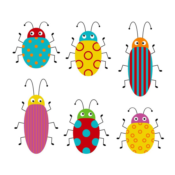 Vector set of cute cartoon insects. Different beetles on an isolated background. Funny illustration - Vector, Image