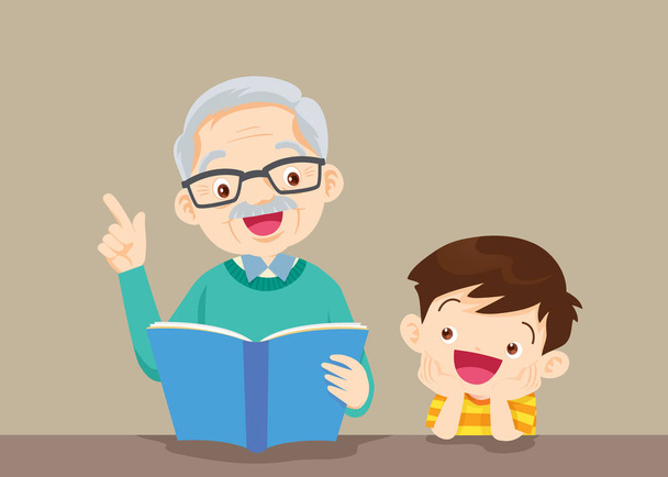 παππούδες με εγγόνια που διαβάζουν - Διάνυσμα, εικόνα