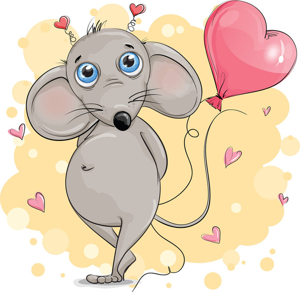 Cute shy mouse with an air heart - Vetor, Imagem
