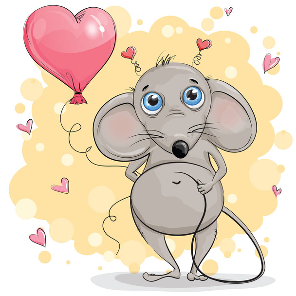 Cute shy mouse with an air heart - Vektor, kép