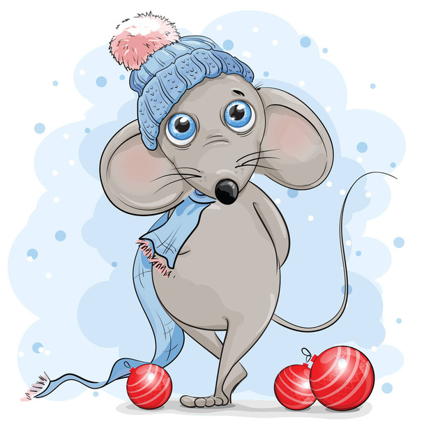 Cute shy mouse for Christmas - Διάνυσμα, εικόνα