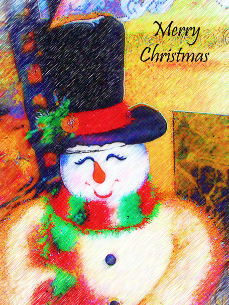 Joyeux bonhomme de neige de Noël avec salutation Top Hat
 - Photo, image