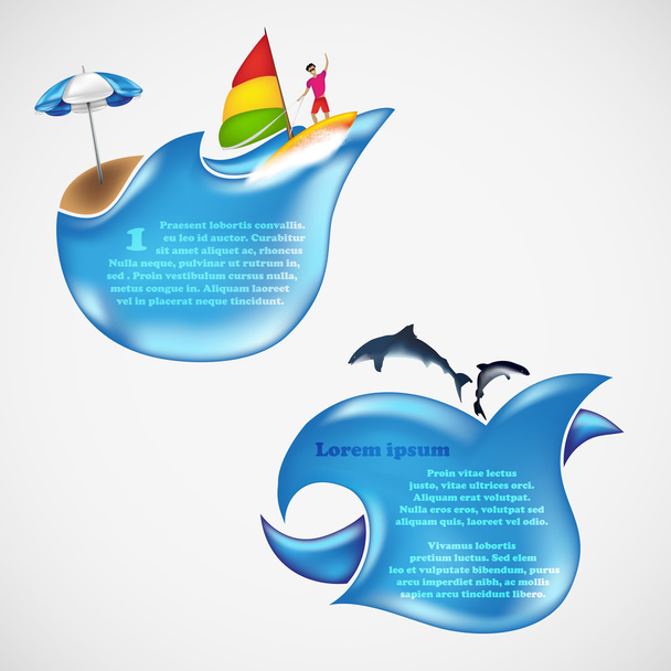 Chat box, bubble for your text. summer of waves with surfer palm tree and fish - Vector, Image