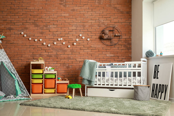 Interior of modern baby room with crib - Photo, Image