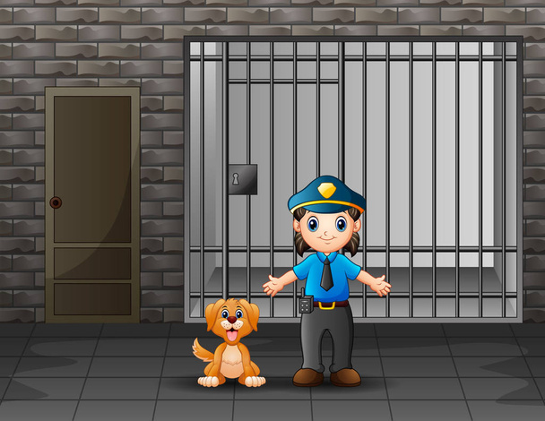 The police guarding a prison cell with dog - Vector, Image