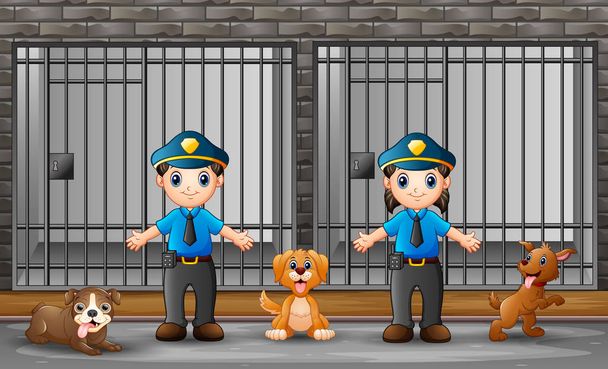 Η αστυνομία φρουρεί ένα κελί φυλακής. - Διάνυσμα, εικόνα
