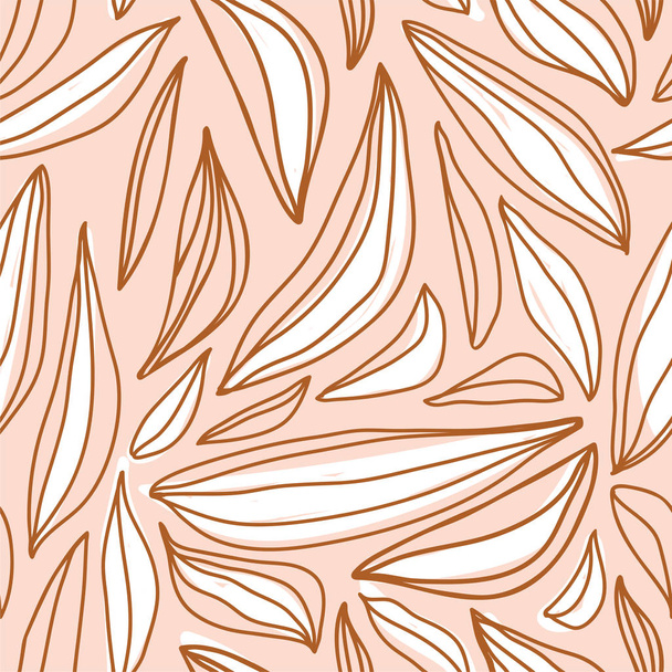 Modern seamless floral pattern with contour leaves. - Vector, Imagen