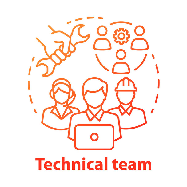 Technisch team concept icoon. Personeel van het bedrijf, personeels idee dunne lijn illustratie. Software engineers en medewerkers van de klantenservice. Technisch personeel. Vector geïsoleerde omtrek tekening - Vector, afbeelding