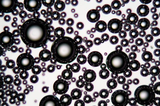 Bulles d'air dans un fluide tensioactif au microscope
 - Photo, image
