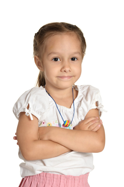 Nice emotional little girl on white background - Foto, imagen