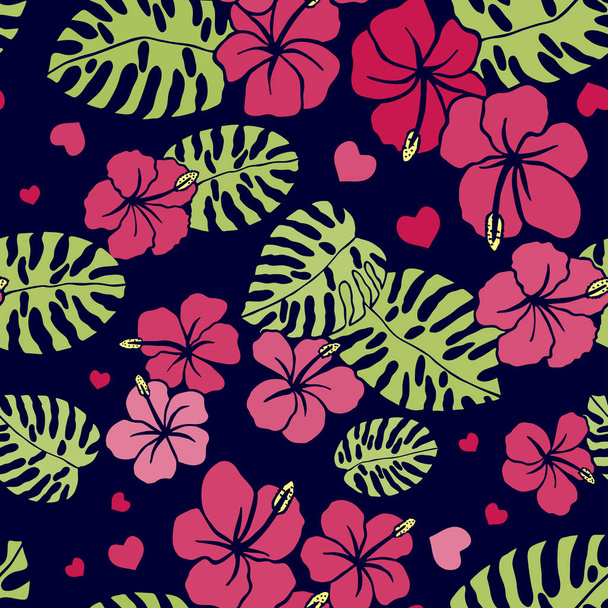 flores tropicales, hojas. patrón sin costuras. eps 10 ilustración del vector. dibujo a mano
 - Vector, Imagen