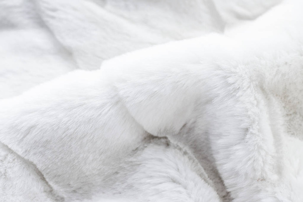 Luxury white fur coat texture background, artificial fabric deta - Photo, Image