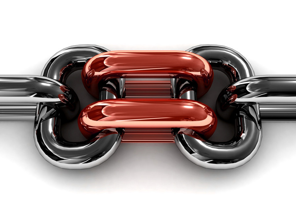Double red chain link. Concept 3D illustration. - Foto, Bild