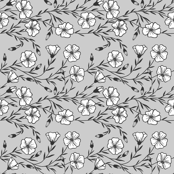 Seamless pattern, eps10 vector illustration. Flax flowers. hand drawing - Vector, Image