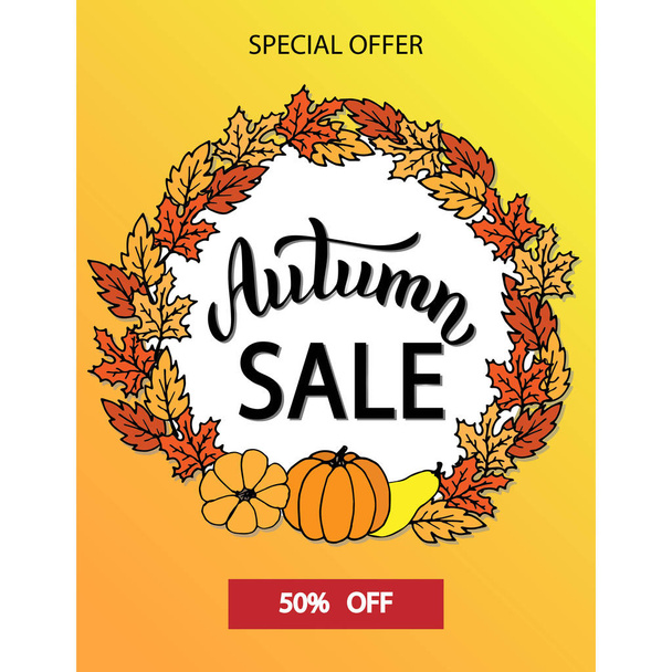 Autumn sale promotion poster. Lettering typography text banner.  - Vektor, obrázek