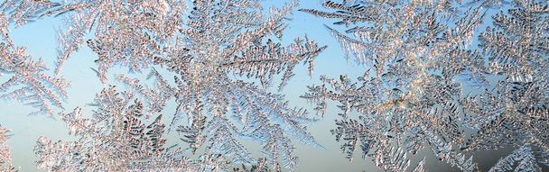 Płatki śniegu Frost Rime makro na okienne szyby - Zdjęcie, obraz