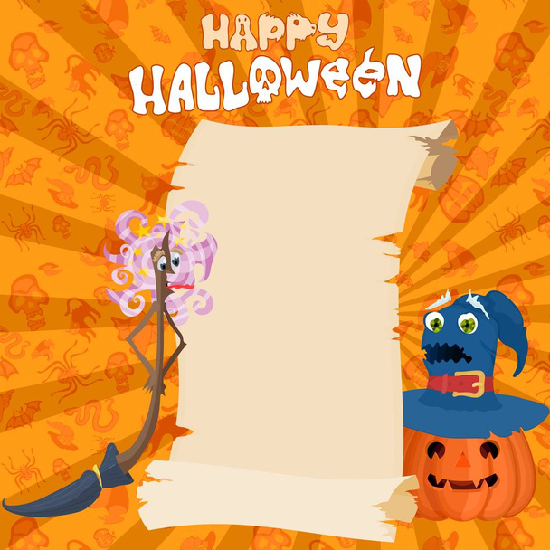Хэллоуин поздравления свиток тыква и ведьмы
 - Фото, изображение