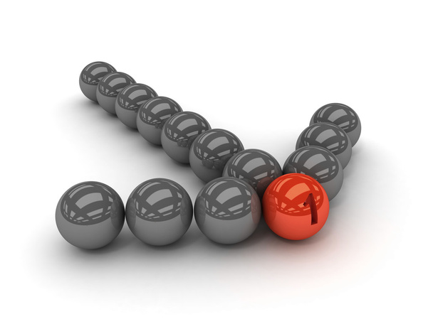 Grey arrow of the balls with the red leader in front. Concept 3D illustration - Photo, Image