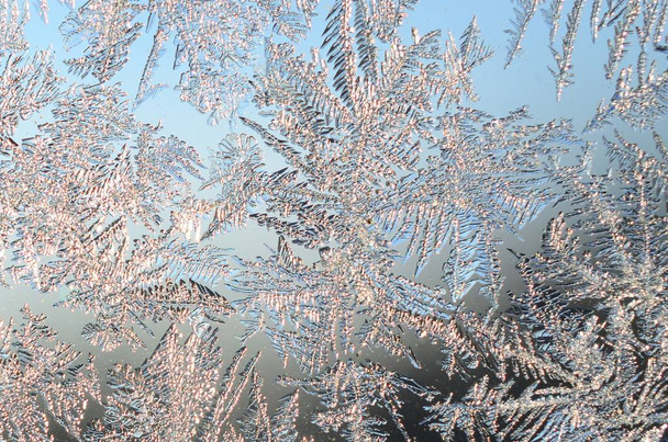 Sneeuwvlokken Frost Rime macro op venster glas ruit - Foto, afbeelding