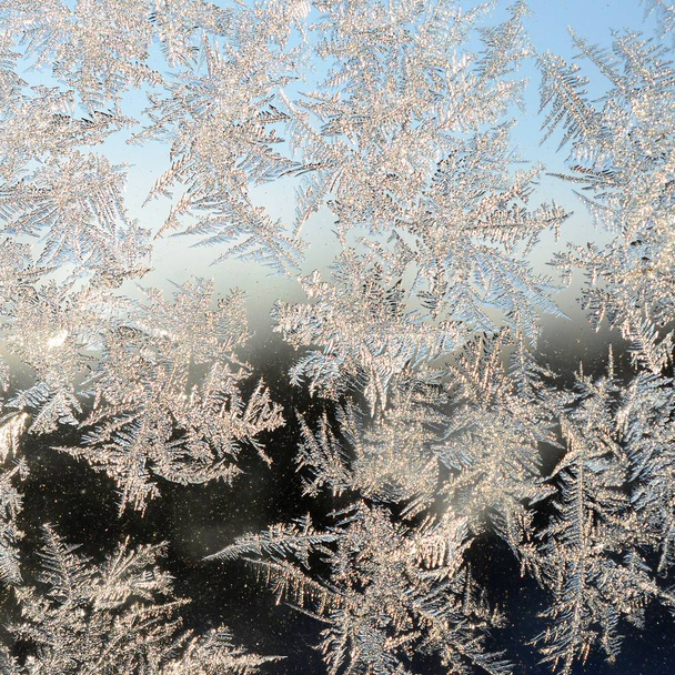 Płatki śniegu Frost Rime makro na okienne szyby - Zdjęcie, obraz
