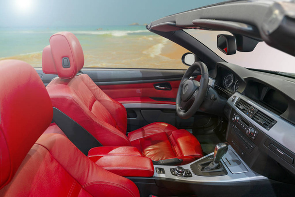 interior of modern car with red leather seats - Фото, зображення