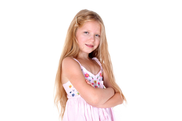 adorable little girl on white background - Foto, afbeelding