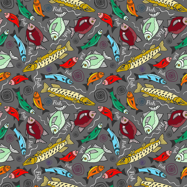 colorful fish seamless pattern. eps10 vector illustration. hand drawing. - Vector, Image