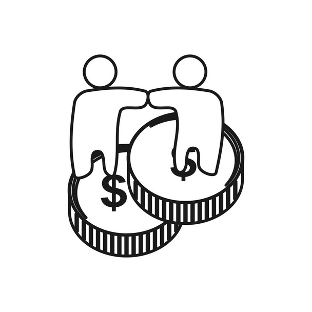 Stos monety pieniądze zaangażowanie praca zespołowa razem zarys logo   - Wektor, obraz