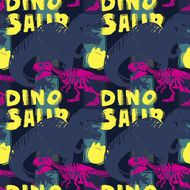 Abstract seamless vector pattern for girls, boys, clothes. Creative background with Jurassic period, dinosaur creative Funny wallpaper for textile and fabric. Fashion style. Colorful bright - Vector, imagen