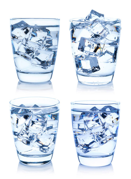 Glass of water with ice cubes isolated on white background - Photo, Image