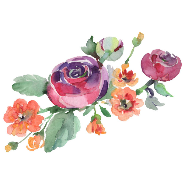 Bouquet floral botanical flowers. Watercolor background illustration set. Isolated bouquets illustration element. - Fotoğraf, Görsel