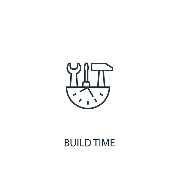 Construir ícone de linha de conceito de tempo. Ilustração de elemento simples. Construa o projeto do símbolo do esboço do conceito do tempo. Pode ser usado para web e mobile
 - Vetor, Imagem