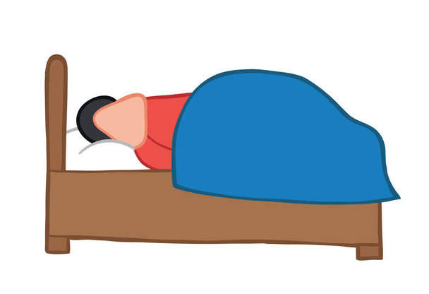 Векторні ілюстрації чоловік спить на ліжку. Рука намальована
.  - Вектор, зображення