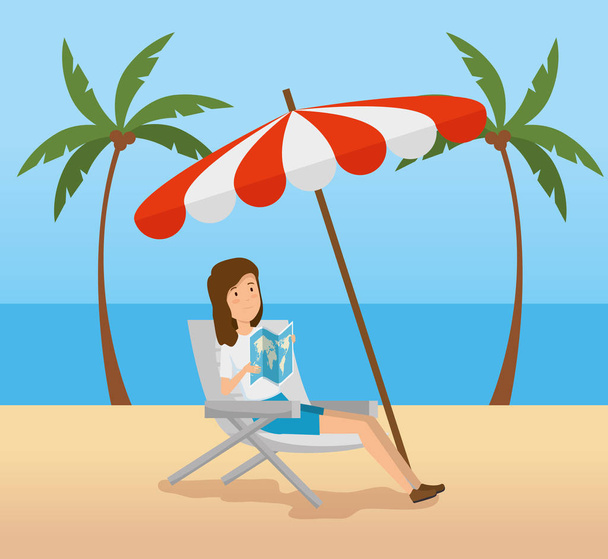 sedia a sdraio donna con ombrellone in spiaggia
 - Vettoriali, immagini