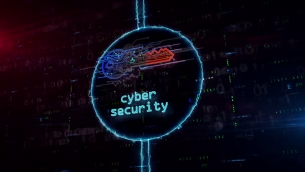 Cyber safety with key symbol hologram in dynamic electric circle on digital background. Modern concept of computer security, encryption and password protection with light and glitch effect. - Footage, Video
