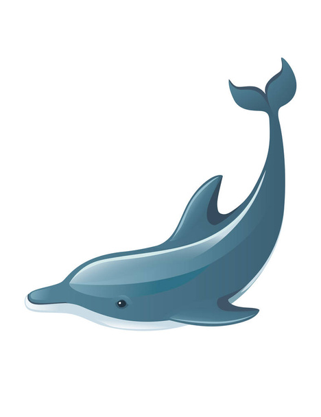 Blue dolphin cartoon sea animal design flat vector illustration isolated on white background - Vector, Image